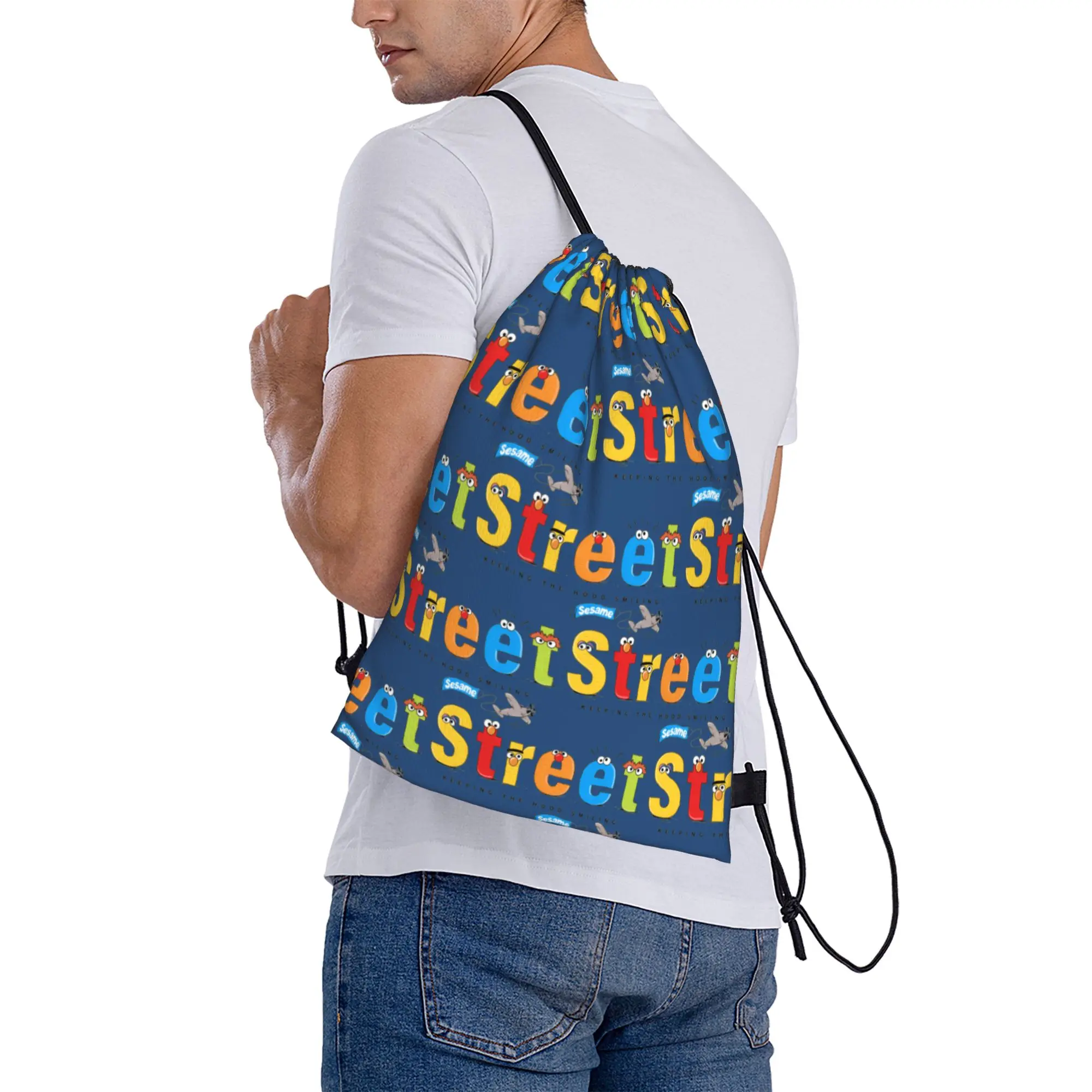 Custom Cookie Monster Drawstring Bag Women Men Lightweight Cartoon Sports Gym Storage Backpack view 6