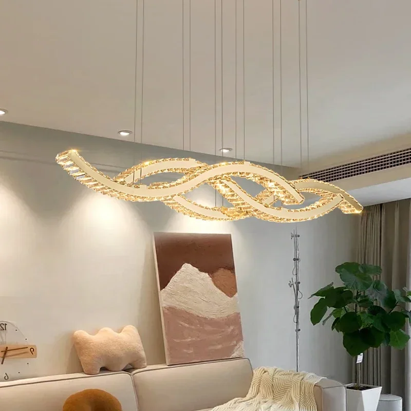 lustre de teto moderno para sala de jantar decoracao de luxo para casa luzes pendentes de cristal brilho dourado lampada led regulavel longa 01