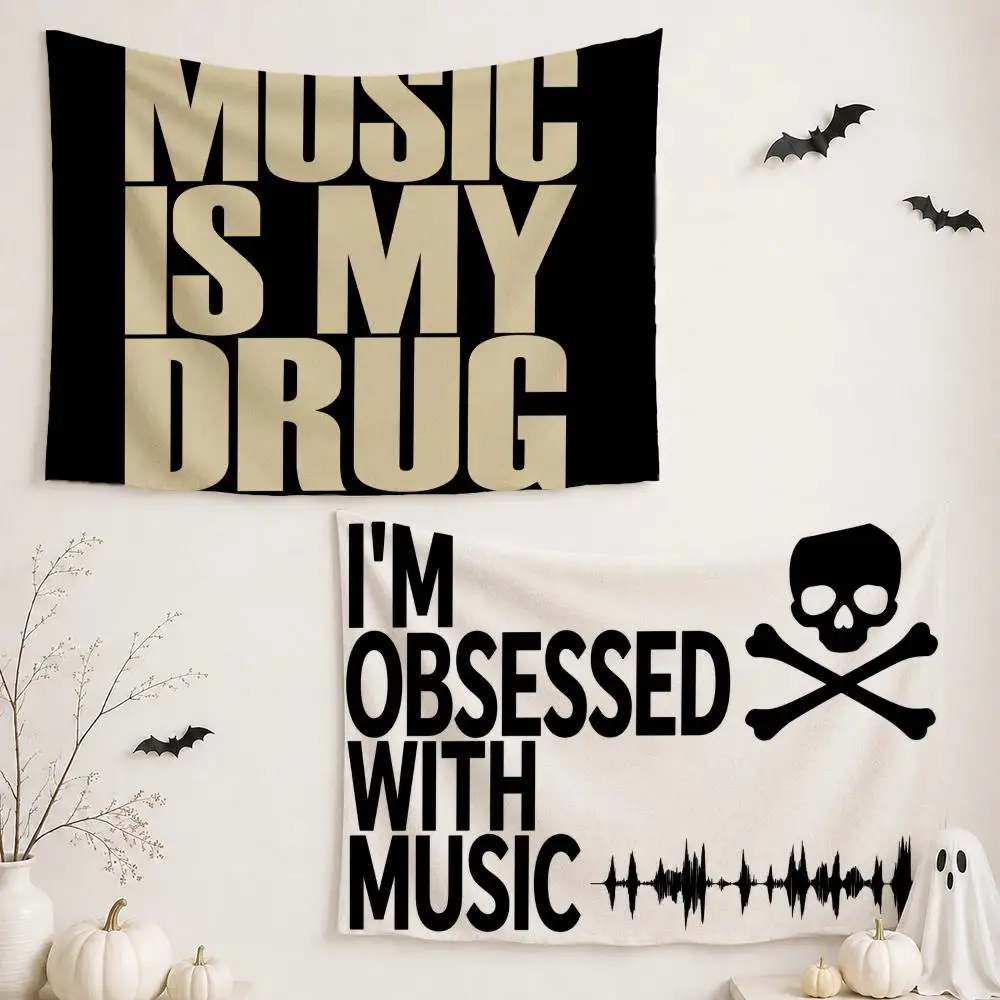 Music Lover Typography Quotes Tapestry Custom Living Bedroom Party Dormitory Interior Wall Bohemian Decoration Attached Clip
