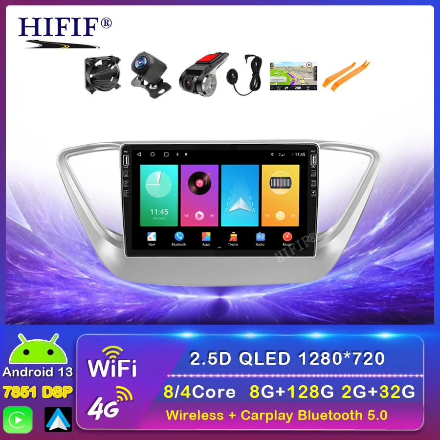 

4G+32G 2Din Android 13 For Verna 2017 2018 Car Radio Multimedia Video Player Stereo Navigation GPS WIFI