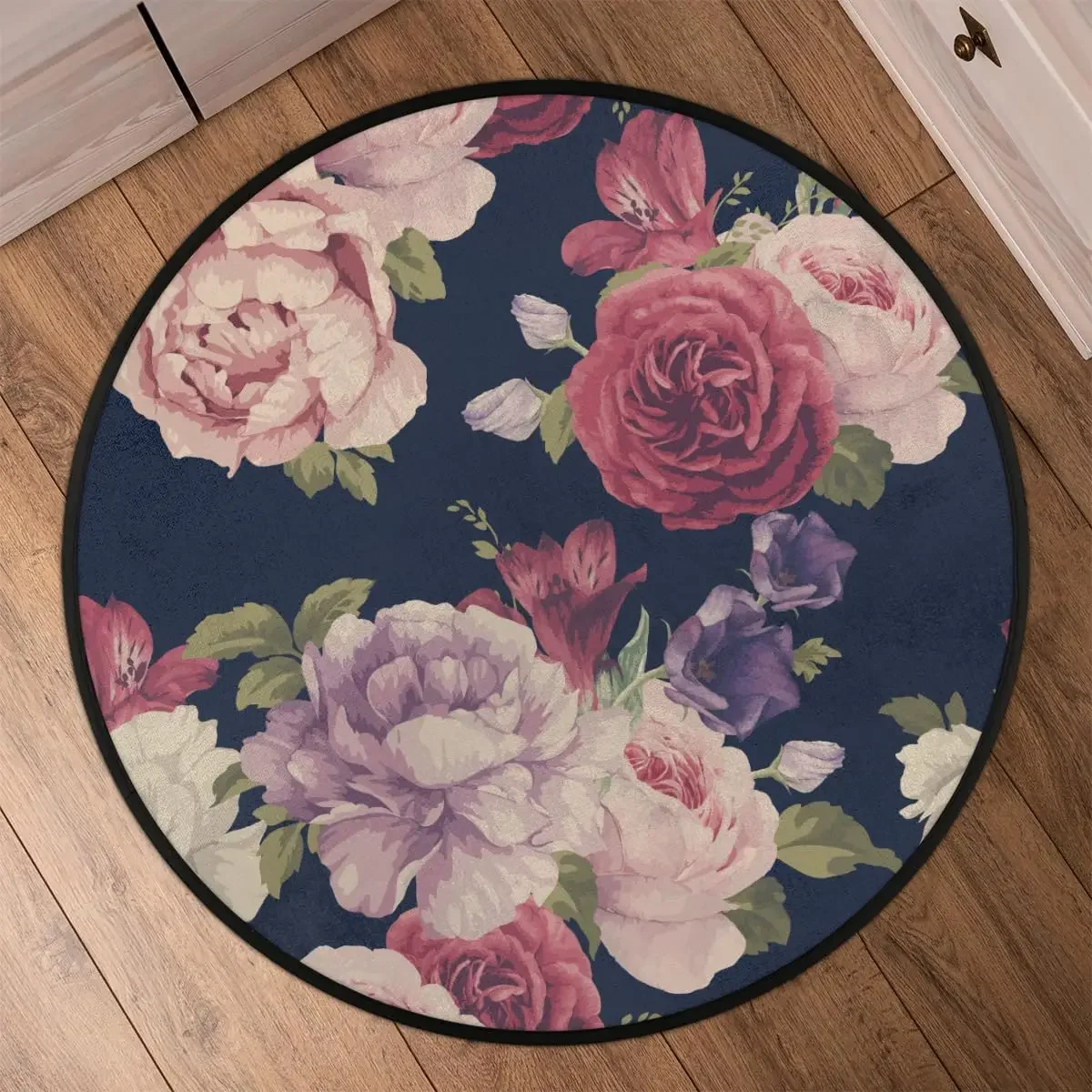 

Круглый ковер с разноцветными цветами — мягкий моющийся нескользящий коврик с низким ворсом для детской комнаты, спальни, ванной комнаты и прачечной