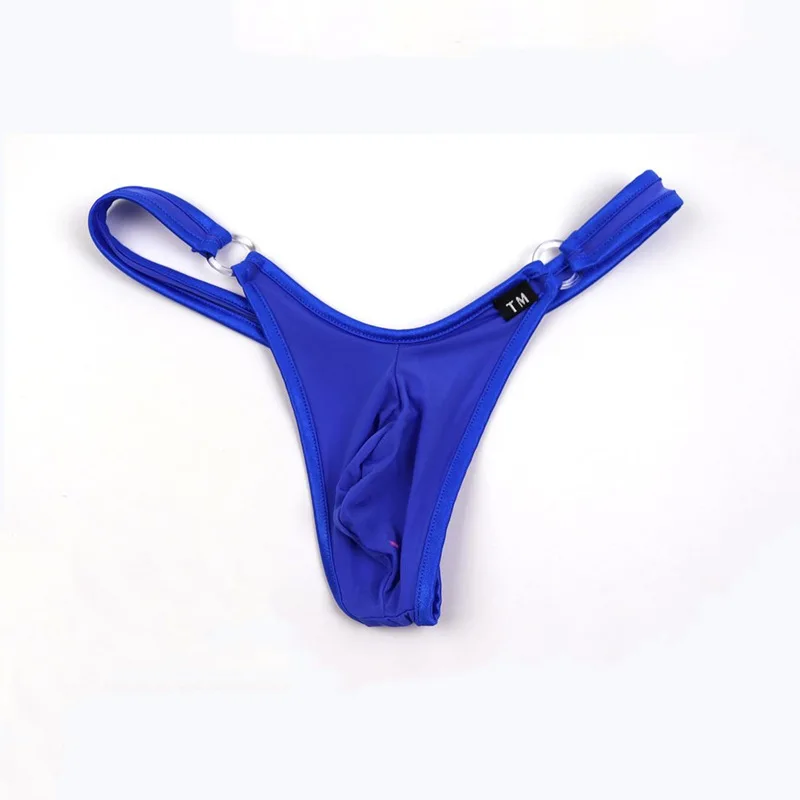 Solid Color Men Low‑Cut Thongs Metal Ring Detail Thin Elastic Nylon Semi‑Sheer Fabric Breathable Casual Male Underwear