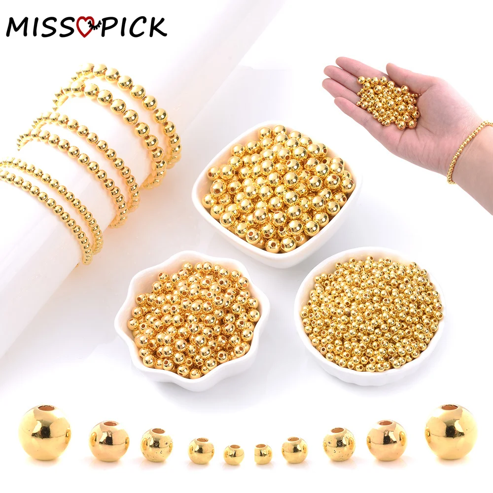 50-500Pcs 3-12mm Gold Color CCB Ball Beads Plated Round Loose Beads For Jewelry Making Diy Bracelet Necklace Wedding Accessory