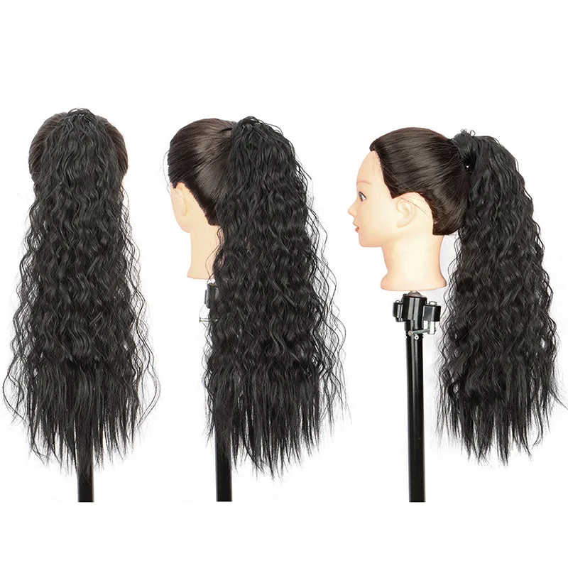 22inch Corn Wave Ponytail Extension Clip in Long Wavy Curly Wrap Around Pony Tail Heat Resistant Synthetic Hairpiece for Women