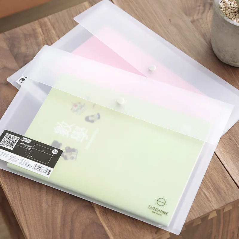 4Pcs PVC Transparent Matte Clasp File Folder A4 Student Paper Document Bags One Earth Series School Desk Accessories Organizer