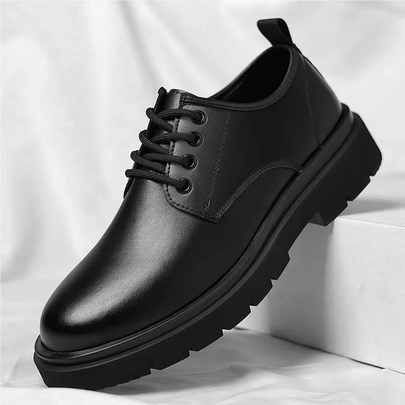 Casual Leather Shoes for Men Breathable Soft Thick Bottom round Head Business Formal Spring Summer New Style Comfortable Sports