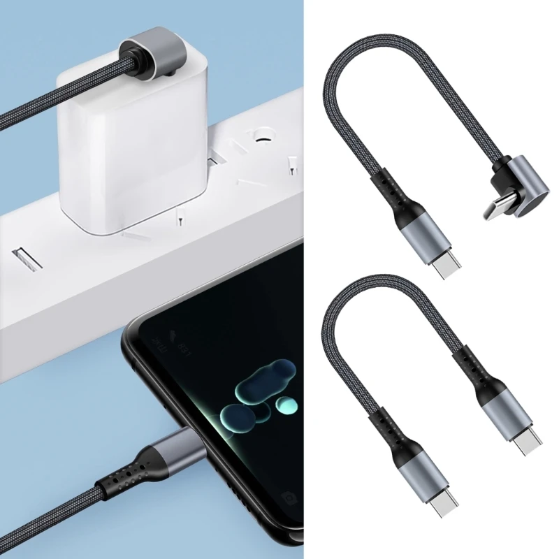 60W USB C to USB C Charging Cable Flat Nylon Cord Data Sync Charging Cord Efficient Type C Cord Fast For Phone 15 Pad