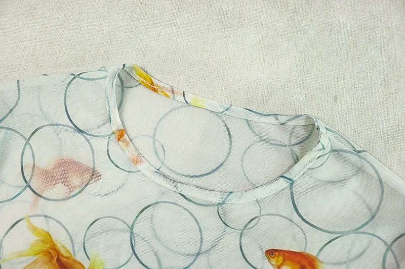 Goldfisch Bunte Print Patchwork Sheer Mesh Maxi Kleid Frauen Mode O Hals Volle Hülse A-line Party Lange Robe Urlaub Outfits