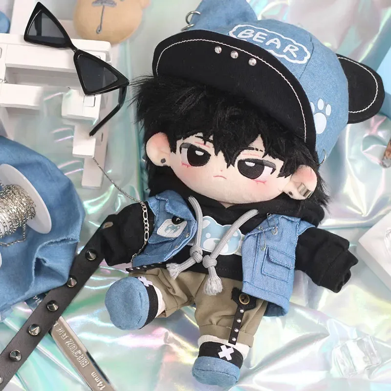 

20cm Trendy Boy Pure Cotton Plush Doll Clothes Fashionable Street Dance Youth Cosplay Hoodie Denim Jacket Baby Birthday Gift