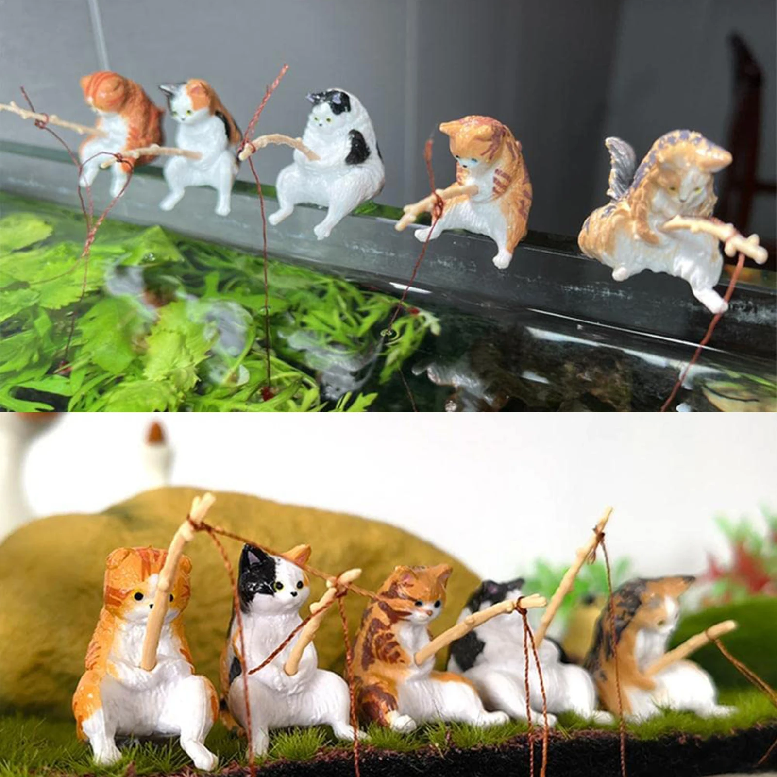 Fishing Cat Statue Creative Flower Pot Micro Landscape Cat Ornaments Cat Miniature Handicraft Garden Landscape Home Decorations