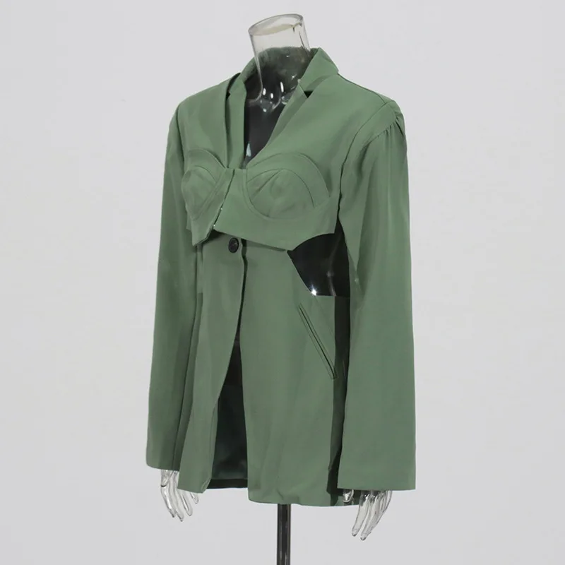 EAEOVNI-traje de moda para mujer, Color sólido, cuello con muescas, diseño de retales, chaqueta ajustada con botones, abrigo, novedad de 2026