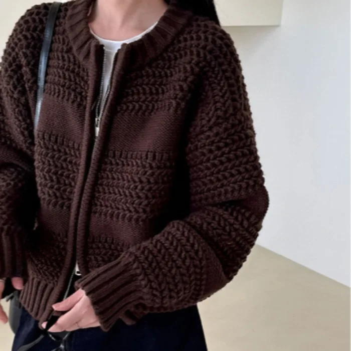 Chic Herbst Winter Gestrickte Zipper Thi Needle Faion Oberbekleidung frauen Pullover Lange Sve Warm Pendeln Sle Gerade Schnitt