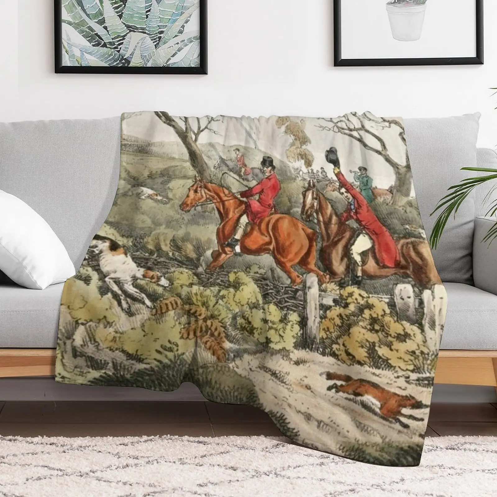 Fox Hunting - Dogs Chasing a Fox Throw Blanket Warm Kid'S Blankets