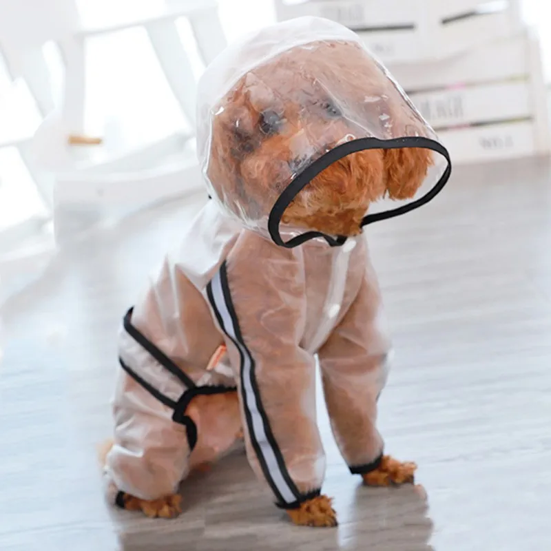 1pc Pet Dog Puppy Transparent Rainwear Raincoat Pet Hooded Waterproof Jacket Clothes Soft PU Dogs Raincoat Puppy Rain Clothing