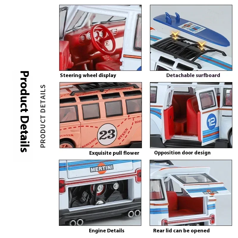 T1 Bus 1:24 مارتيني منخفض ركوب الجسم واسع تعديل سبيكة معدنية دييكاست نموذج سيارة جمع الحلي #6