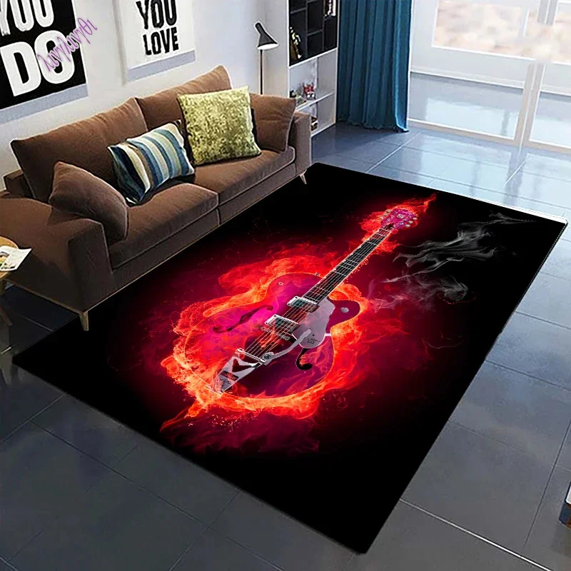 Vintage Music Guitar Melody 3D Printed Carpets for Living Room Non-Slip Area Rug Bedroom Bedside Home Decor Washable Floor Mat