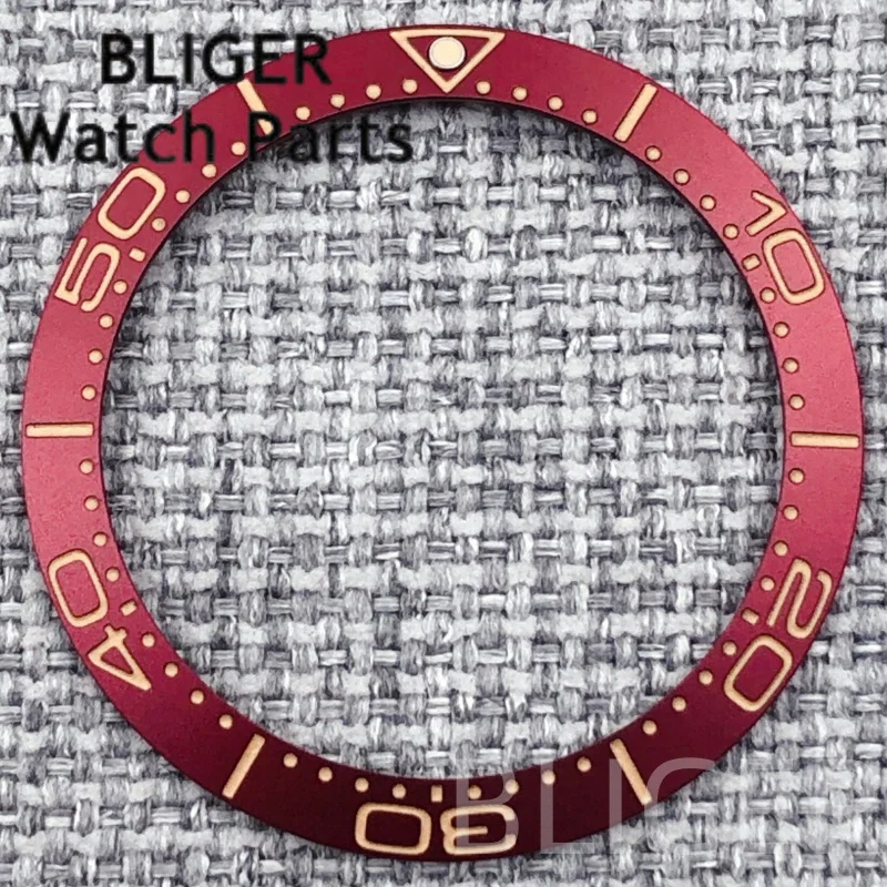 BLIGER Vintage 30.6mm*38mm Aluminum Brushed Red Green Watch Bezel Rose Gold Number Index Luminous Fit 40mm/41mm Watch Case Parts view 6