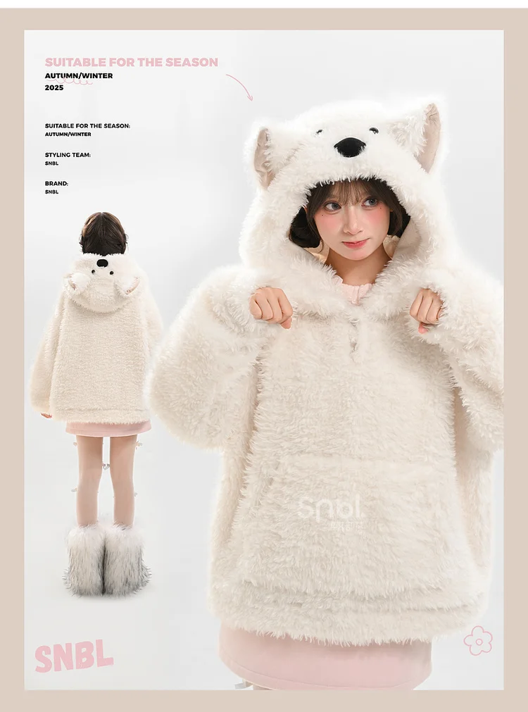 Japonés 2025 invierno Navidad Kawaii perro sudaderas con capucha mujeres suelta Casual grueso felpa caliente dulce chica sudaderas con capucha chaquetas