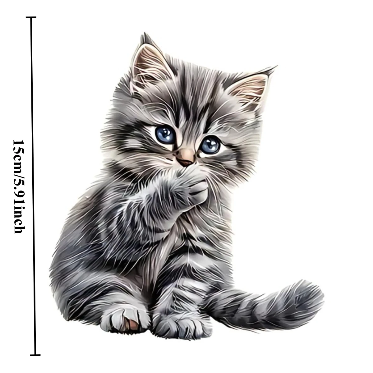 1Pc 2D Flat Cute Fluffy Grey Kitten Vinyl Sticker, Lovely for Car Window Bumper Trunk Laptop Water Bottle Helmet Luggage Wall