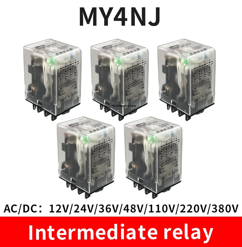 1PCS LED MY4 General Purpose Relay 4pdt,14pins relais AC/DC 12V 24V 36V 48V 110V 220V 380V MY4NJ relay switch