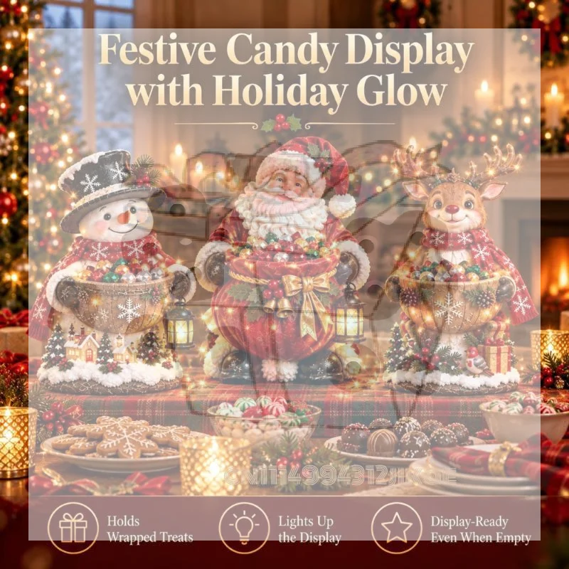 【CC】Christmas Candy Bowl,5 Festive Holiday Character Designs,Warm Color Candy Dish In 5 Festive Designs For Wrapped Sweets