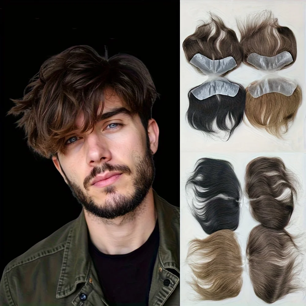 Human Hair Bangs for Men/Women Hairline | Natural Hair Straight Hair,PU 4x18cm Invisible Dark Brown 2#