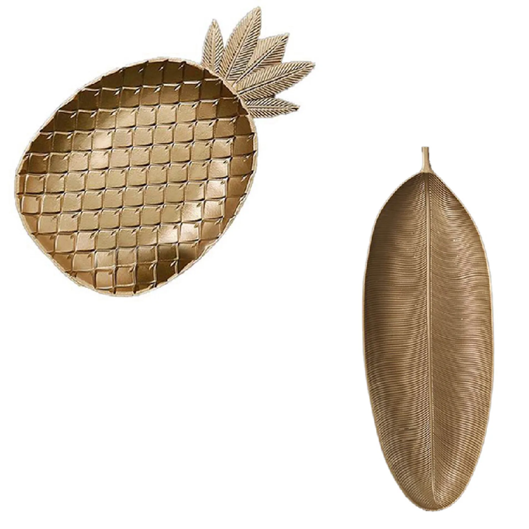 B03C-2PCS صينية مزخرفة إسكندنافية على شكل أوراق ذهبية، صينية تقديم مجوهرات، طبق وجبة خفيفة للفاكهة (صغير وكبير)