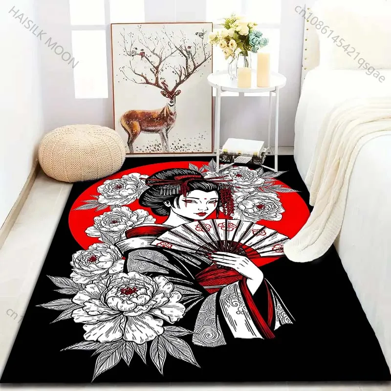 Multiple sizes Vintage Geisha Style Rug Pattern Carpet for Living Room Bedroom Sofa Home Decor Non-slip Floor Mat Luxury Gift
