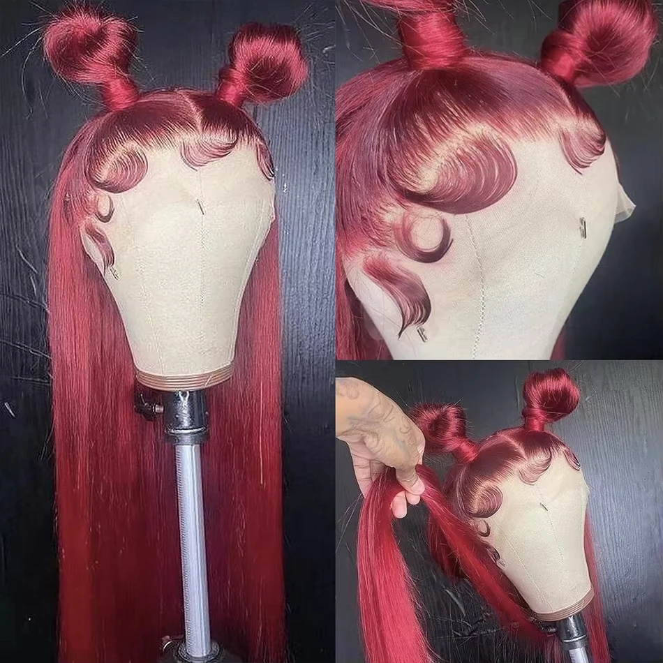 

99J Burgundy 13x4 Straight Lace Front Human Hair Wigs For Women HD Transparent Lace Frontal Wig Colored Red Human Hair Wig
