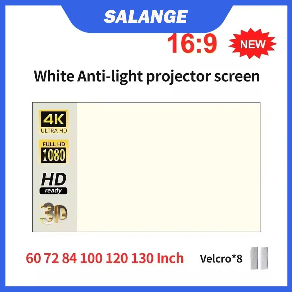 Salange Projector Screen White Grid Anti-Light 16:9 Projection Screen For Home 72 84 100 120 130 Inch Portable Reflective Cloth