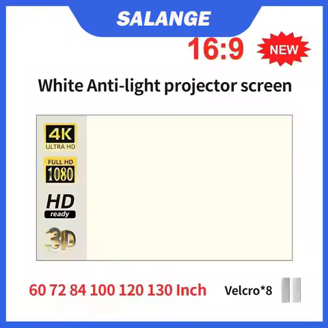 Salange Projector Screen White Grid Anti-Light 16:9 Projection Screen For Home 72 84 100 120 130 Inch Portable Reflective Cloth