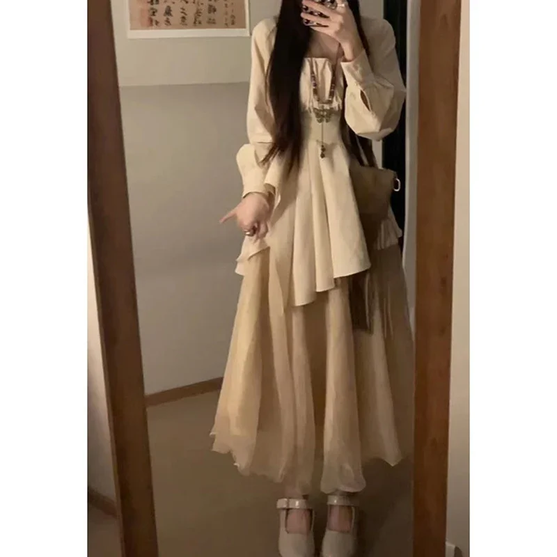 Skirt suit 2024 autumn new casual retro fashion waist fold plus size irregular square collar top high waist skirt two-piece suit