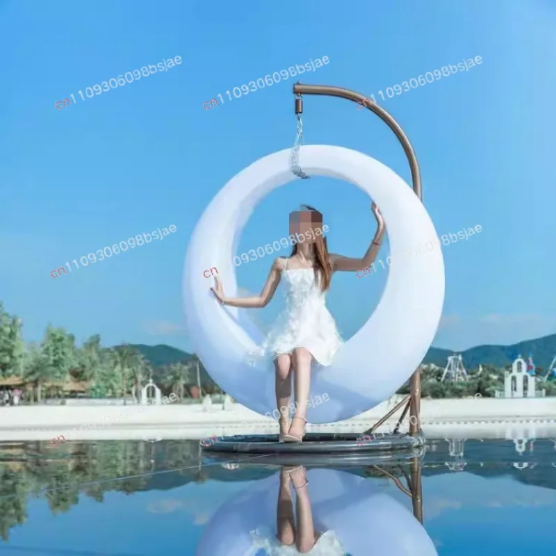 Outdoor Luminous Swing Internet celebrity Hanging Chair Outdoor Courtyard Ring Moon Rocking Chair Hotel Garden Cradle view 2