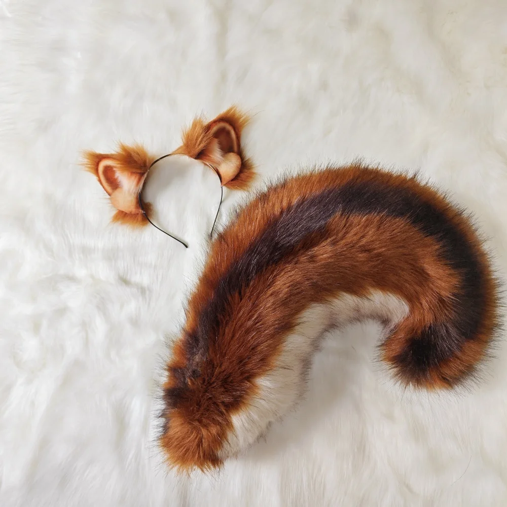 Handmade Work Anime Simulation Beast Squirrel Ears Hairhoop Tail Cosplay Carnaval Gothic Lolita Halloween COSPLAY Accessories