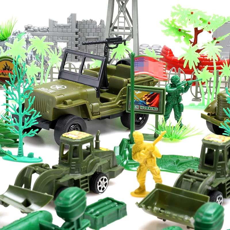 ViiKONDO Army Men Toy Military Playset Green vs Tan Soldier 200pcs Battlefield Tank Jet Warship Big Map War Game Model Boy Gift