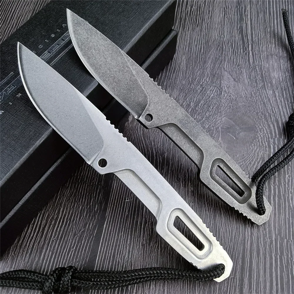 

SATRE Pocket Fixed Blade Knife D2 Blade Stone Wash Steel Handle Outdoor Camping EDC Knives Tactical Straight Tool with K Sheath