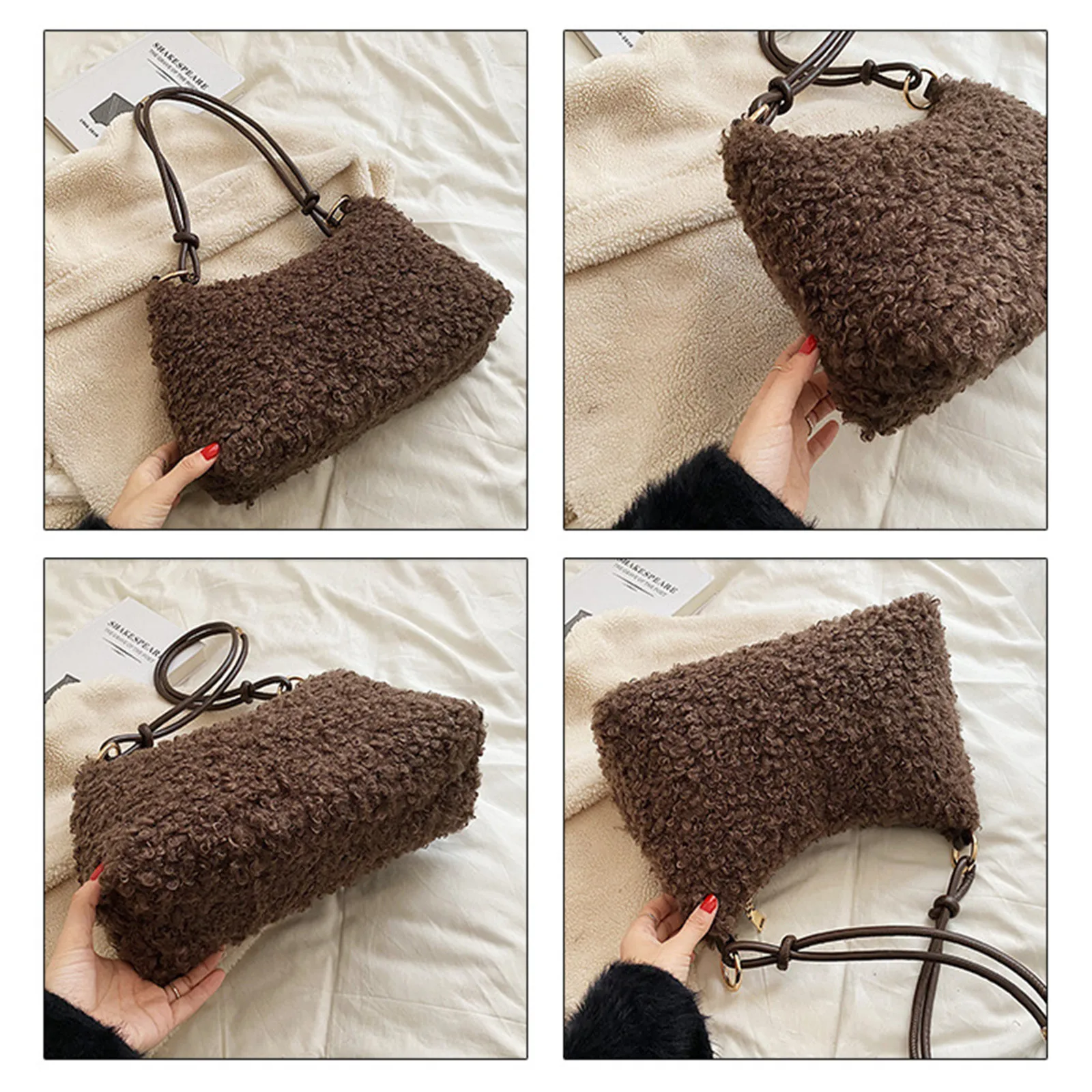 New Autumn Winter Lambswool Shoulder Crossbody Bag For Women Large Capacity Plush Handbag Fashion Messenger Bag Casual Hobo Bag