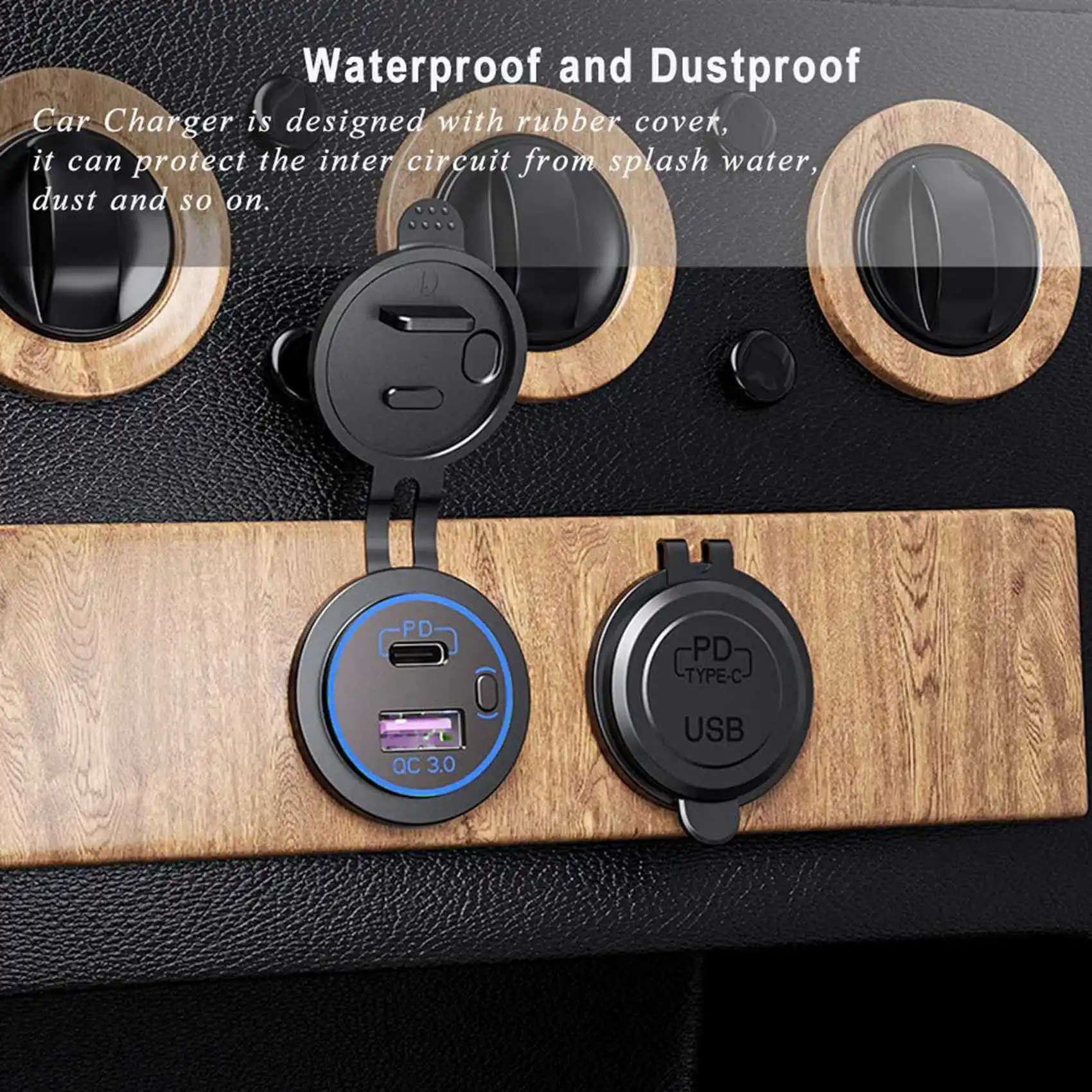 A48P-3X PD Type C USB Car And QC 3.0 Quick 12V Power Outlet Socket With ON/Off Switch For Motorcycle RV,Blue - view 4