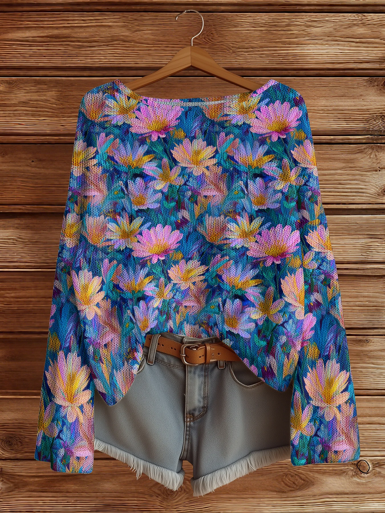 

Casual Knitted floral sweaters for women Crewneck Pullover Long Sleeve Loose Sweater Fashion Streetwar Jumper Tops