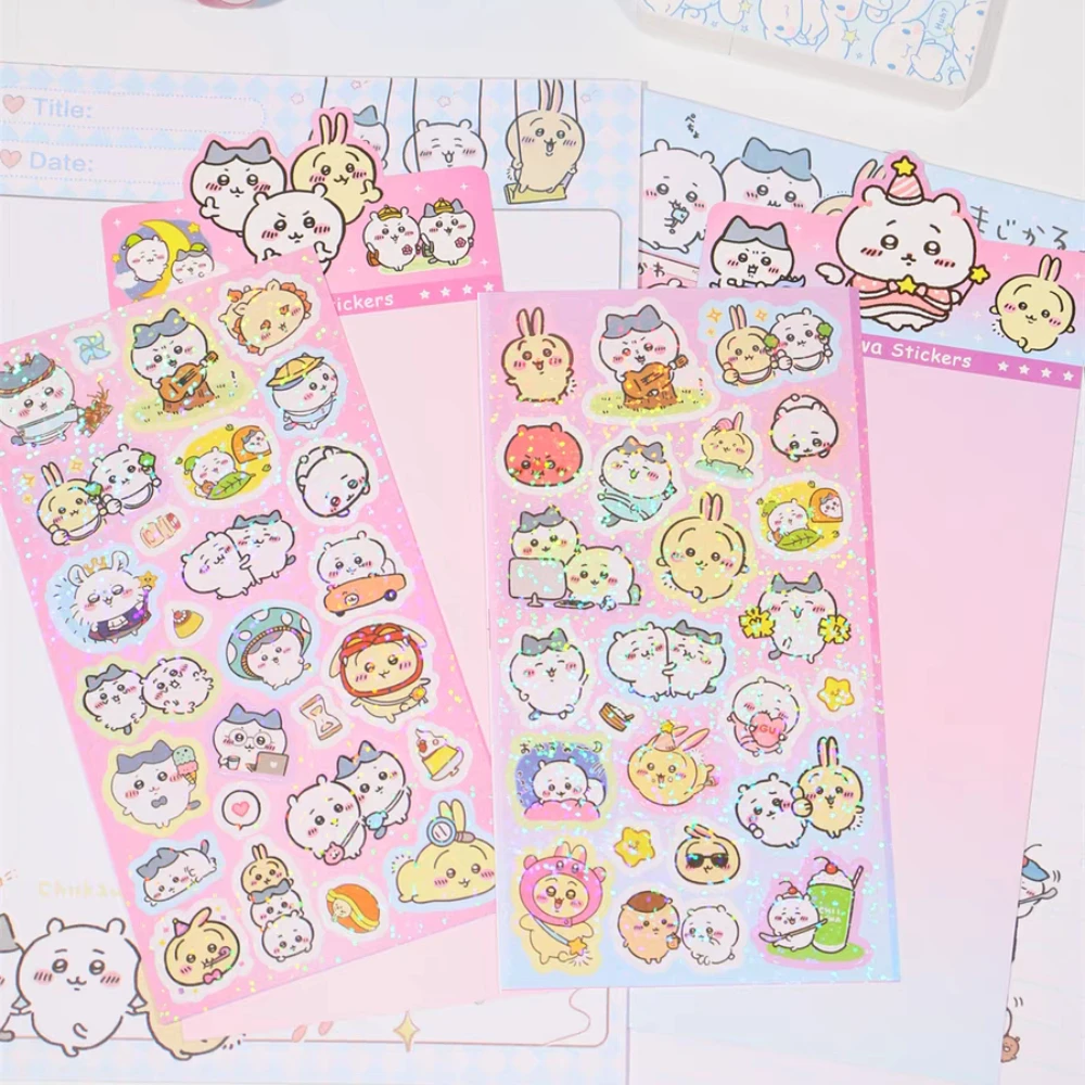 20Pcs Chiikawa Usagi 레이저 스티커 장난감 Kawaii Hachiware 학생 스케이트 보드 휴대 전화 워터 컵 만화 장식 스티커