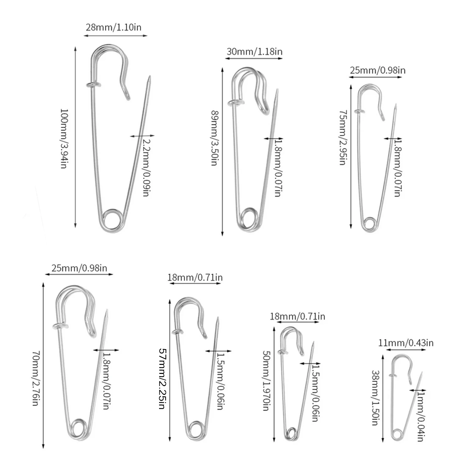 Pinos de segurança grandes do metal, 50mm comprimento, prendedores do fechamento da mola, ferramentas de costura diy, acessórios do vestuário, 20