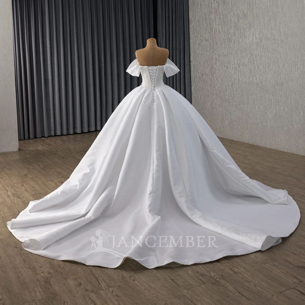 Gorgeous Short sleeves Bridal Satin Ball Dress Ball Gown Beaded Princess Wedding Dress Luxury Customization vestidos de novia bo