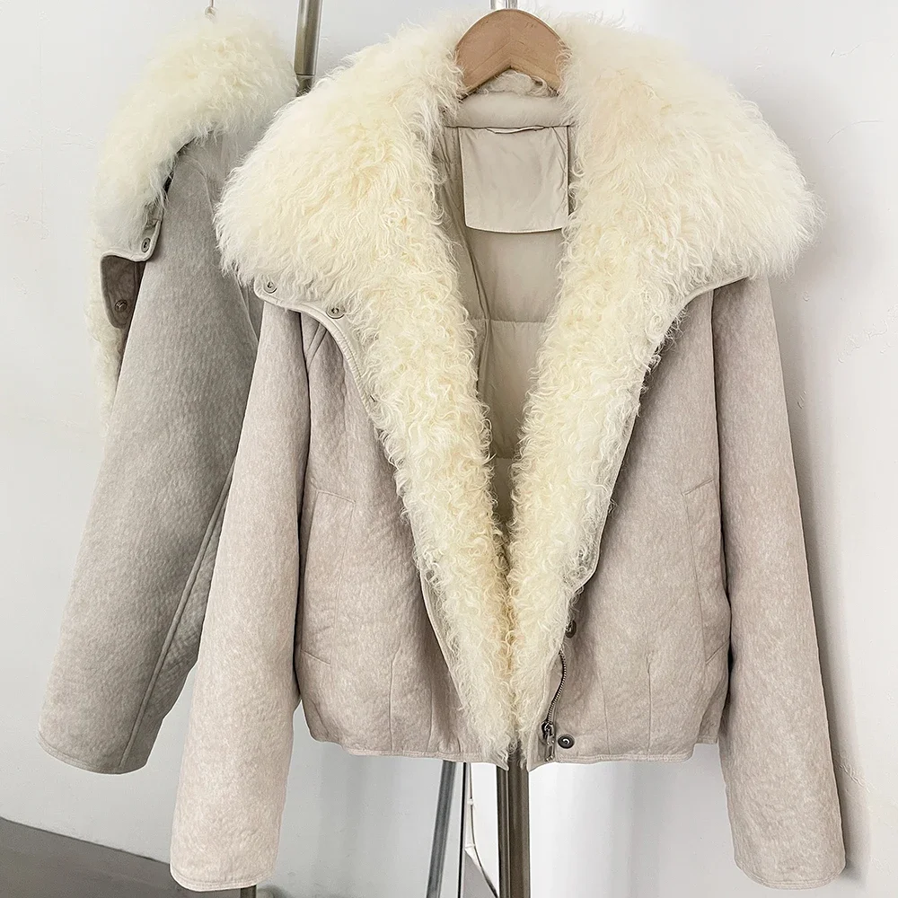 Real Fur Jacket Loose Fit Women's Duck Down Coat with Stand Collar Women's Winter Warm Elegant Natural Fur Outerwear Workwear