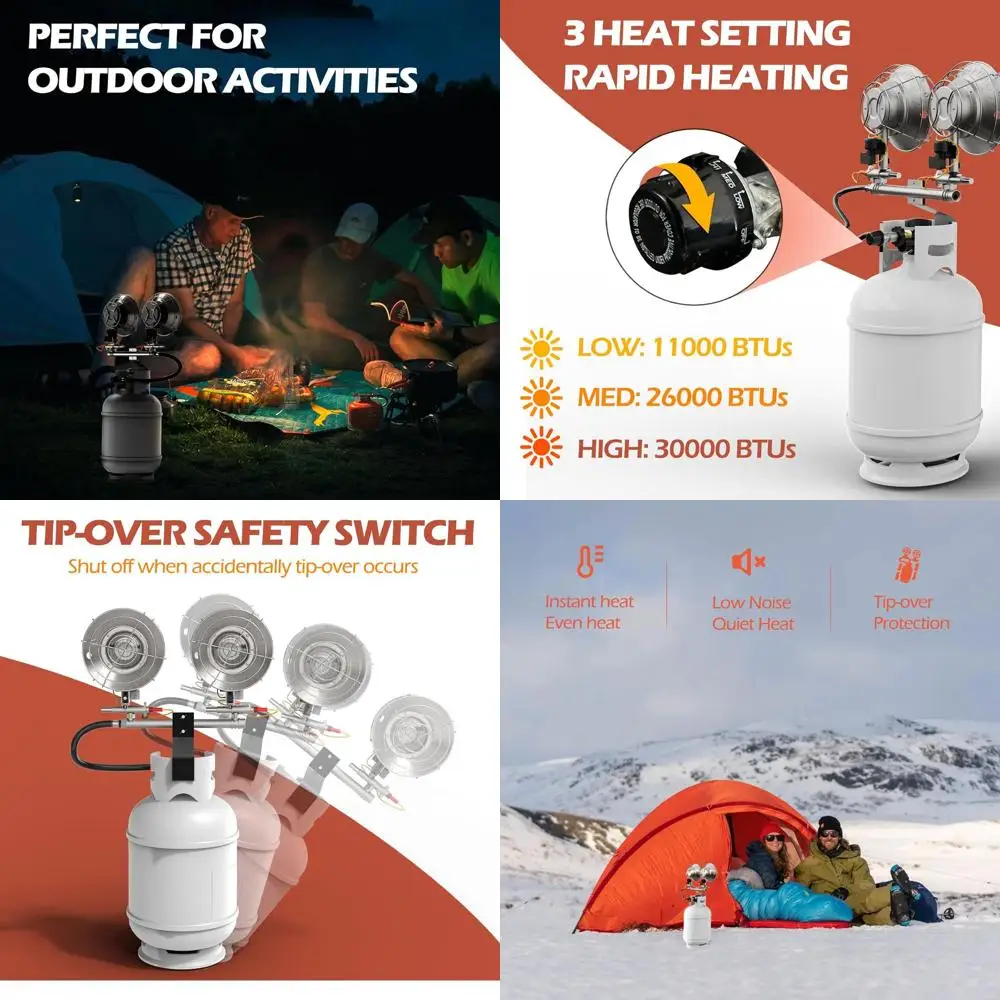 

Портативный пропановый обогреватель для палатки мощностью 30 000 БТЕ с защитными функциями для приключений на свежем воздухе