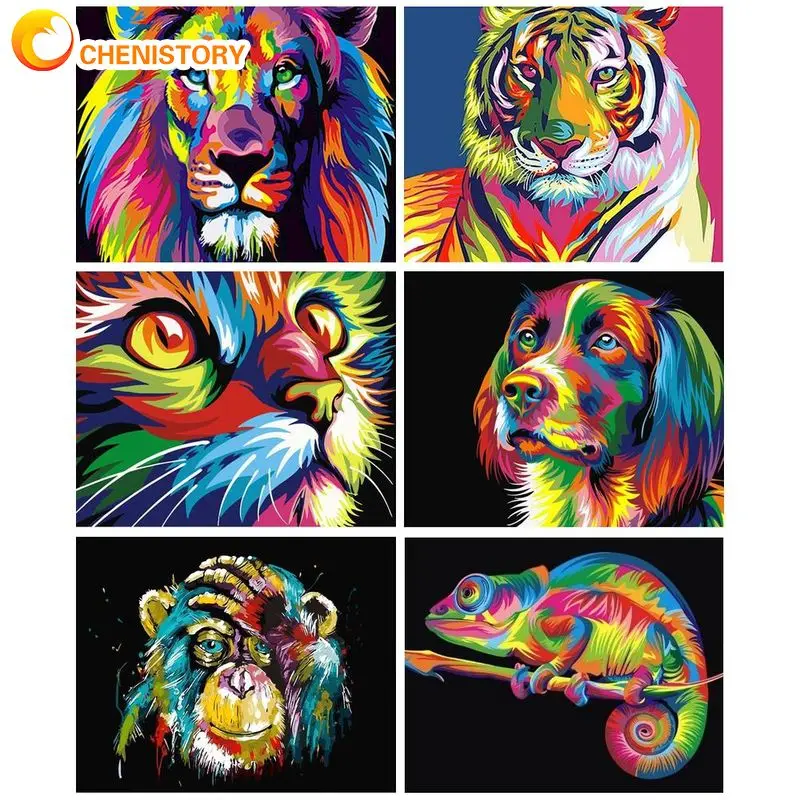 CHENISTORY Frame Colorful Lion Animals Abstract Painting Diy Digital Painting By Numbers Modern Wall Art Picture For Home Decor