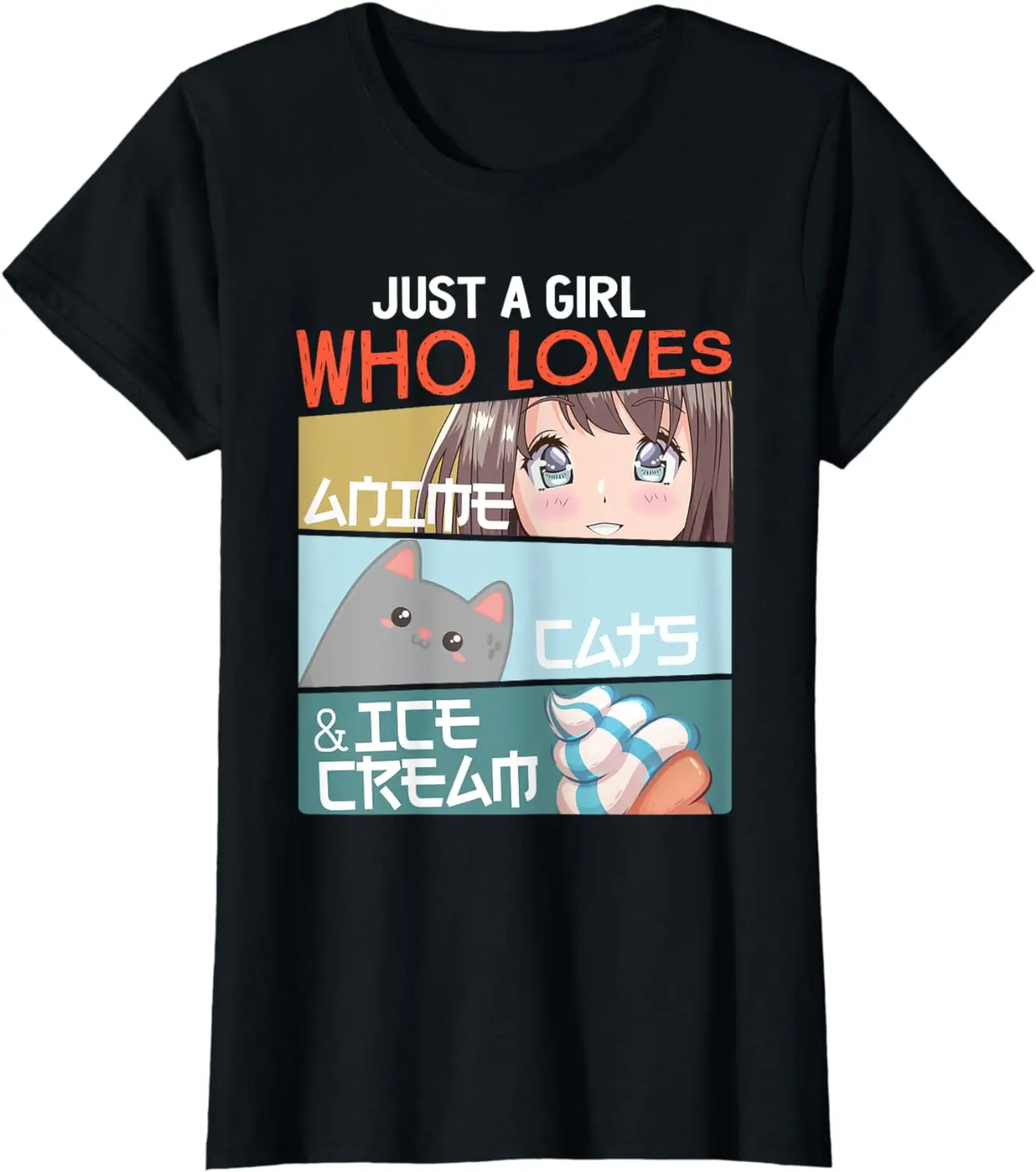 Just A Girl Who Loves Anime Cats Ice Cream Otaku Manga Lover T-Shirt