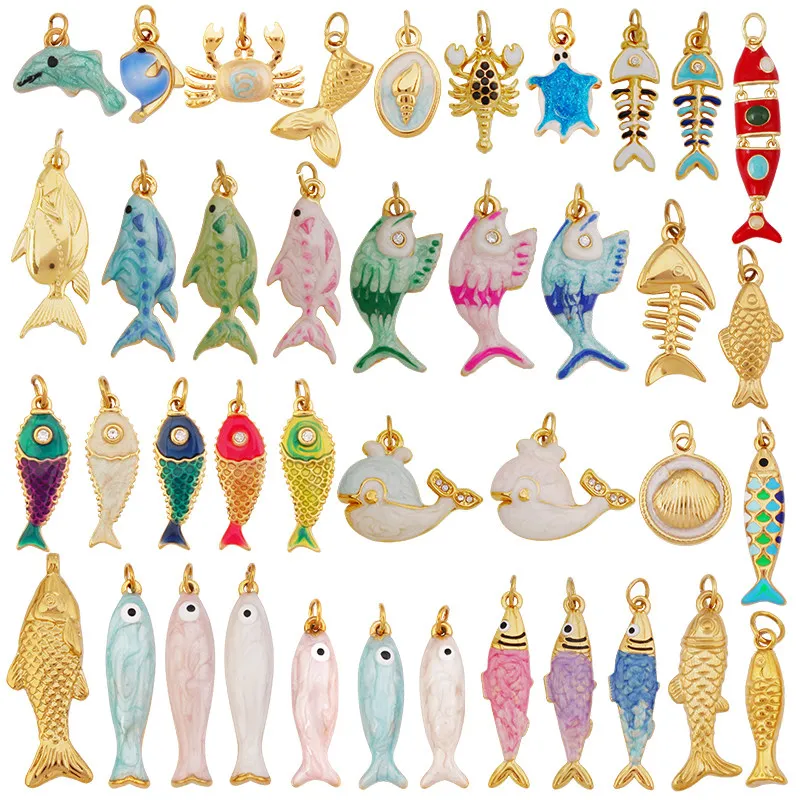 New Stainless Steel Animal Ocean Fish Crab Turtle Dolphin Shell Charm Pendant,Painted DIY Necklace Bracelet Jewelry Supplies R74