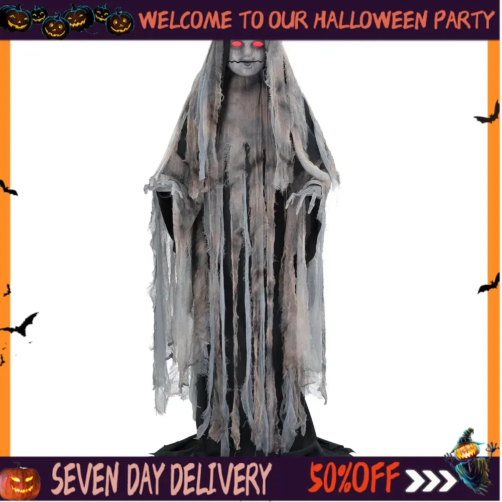 

halloween outdoor decorations 5 Ft Creepy Rising Doll Animatronic Decorations Animated Light-Up Eyes Plays Sounds Pop-Up Motion