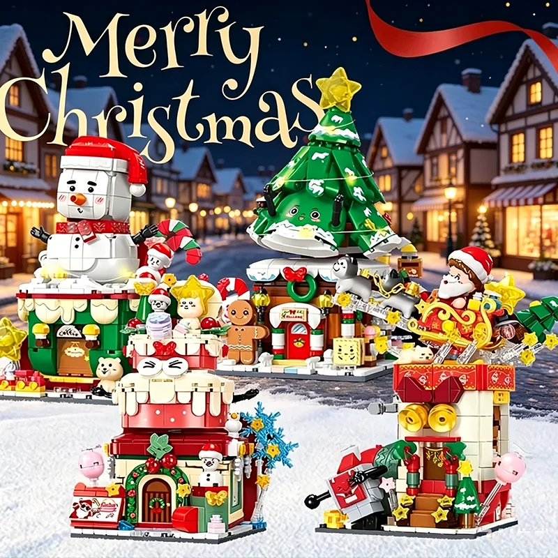 

Snowman Sleigh Cupcake Assembly Model Bricks Christmas Swing Street View Series Building Blocks Educational DIY Toy Holiday Gift