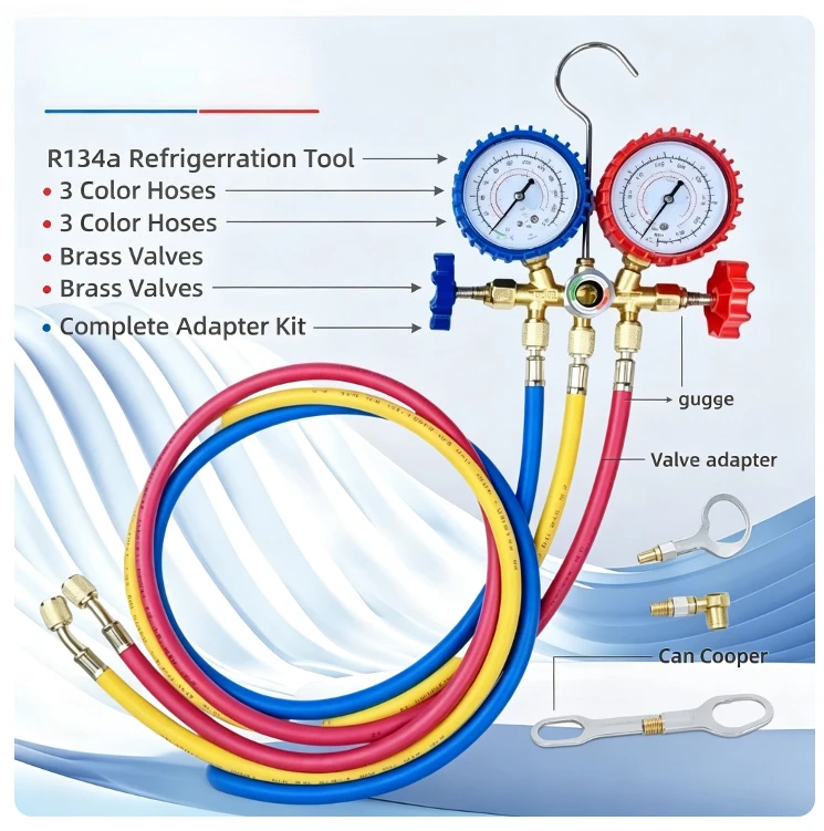 AC Manifold Gauge Set Dual Pressure Refrigeration Tool For Car Home Air Conditioner R134a R22 R410a With Hoses Kit High Quality